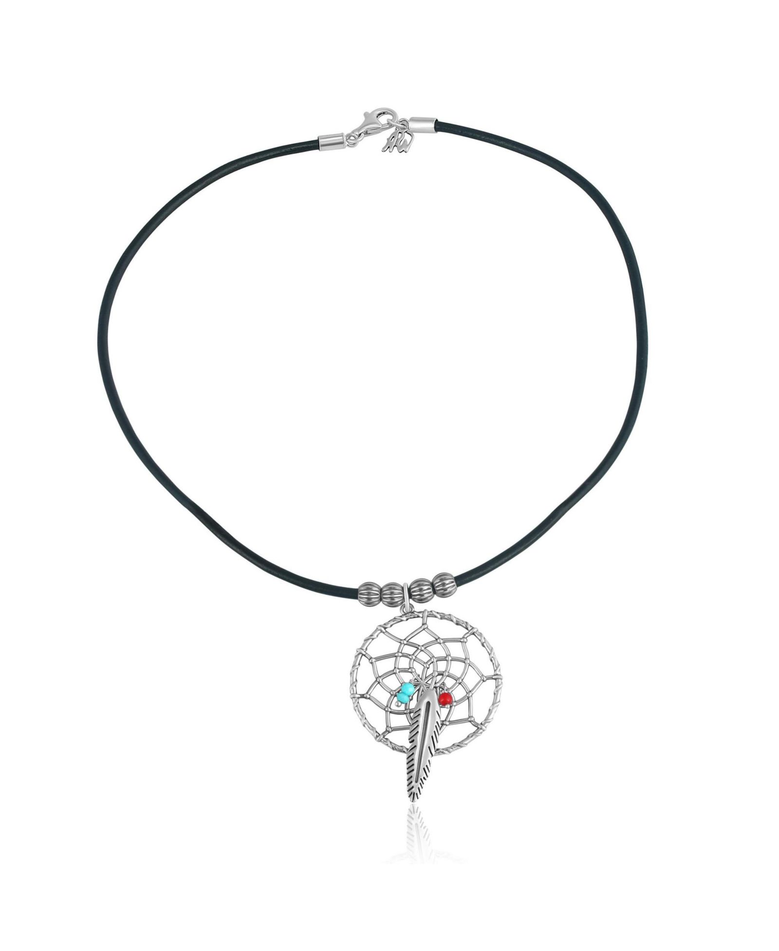 Ожерелье Sterling Kingman and Coral Leather Dreamcatcher