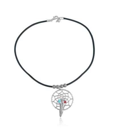 Ожерелье Sterling Kingman and Coral Leather Dreamcatcher