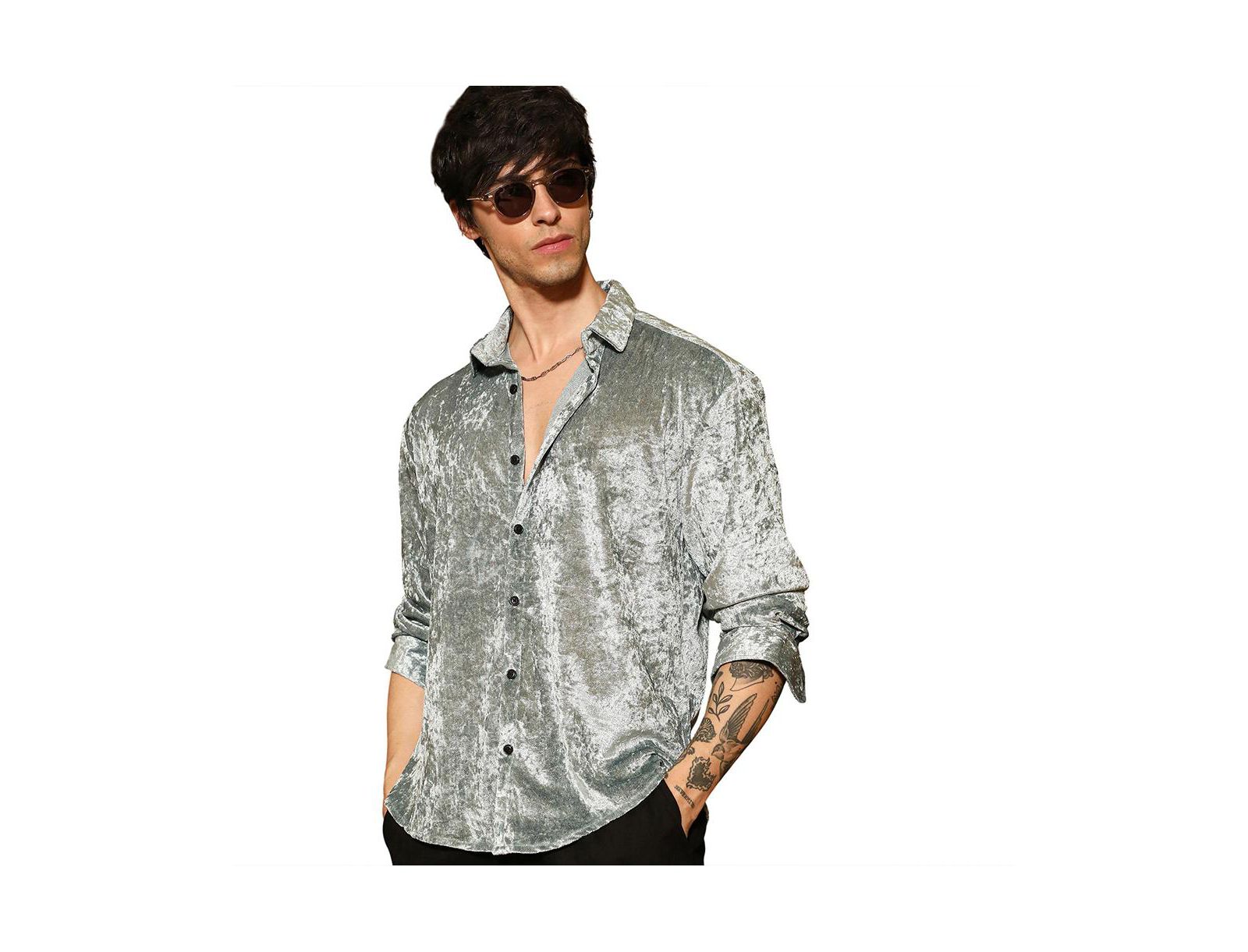 Рубашка Campus Sutra Men's Sage Green Solid Velvet