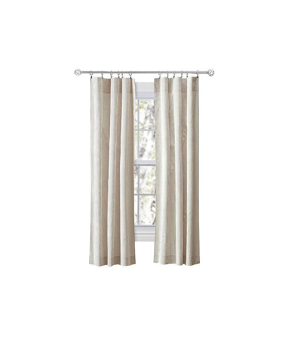 Ellis Curtain Plaza Classic Ticking Stripe Printed 3" Rod Pocket Tailored Panel Pair with Tiebacks 56" x 63"