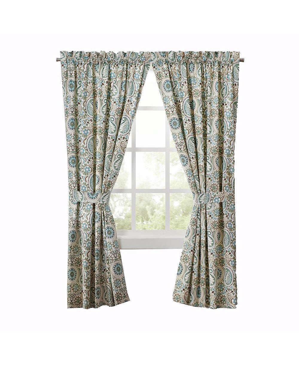 Ellis Curtain Paisley Prism Tailored 3" Rod Pocket Curtain Panel Pair with Tie Backs Latte