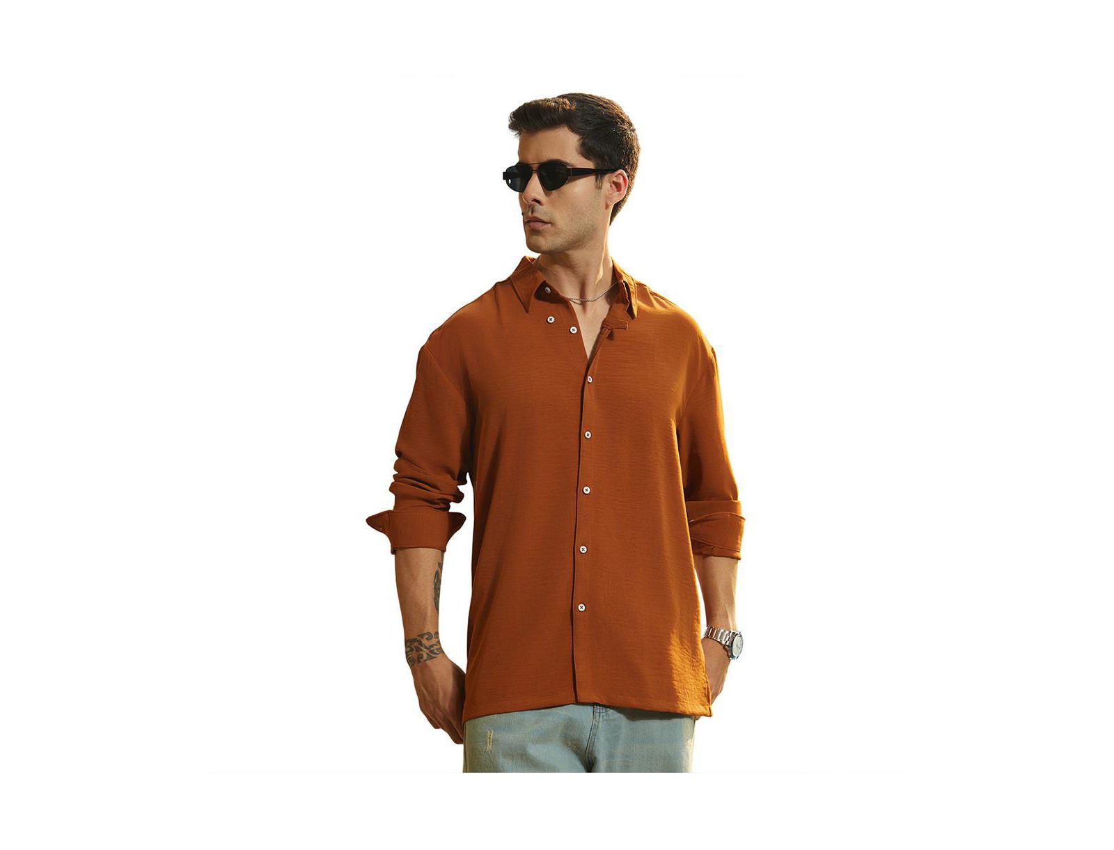 Campus Sutra Men's Rust Orange Breezy Wrinked Shirt