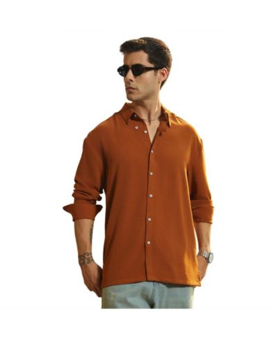 Campus Sutra Men's Rust Orange Breezy Wrinked Shirt