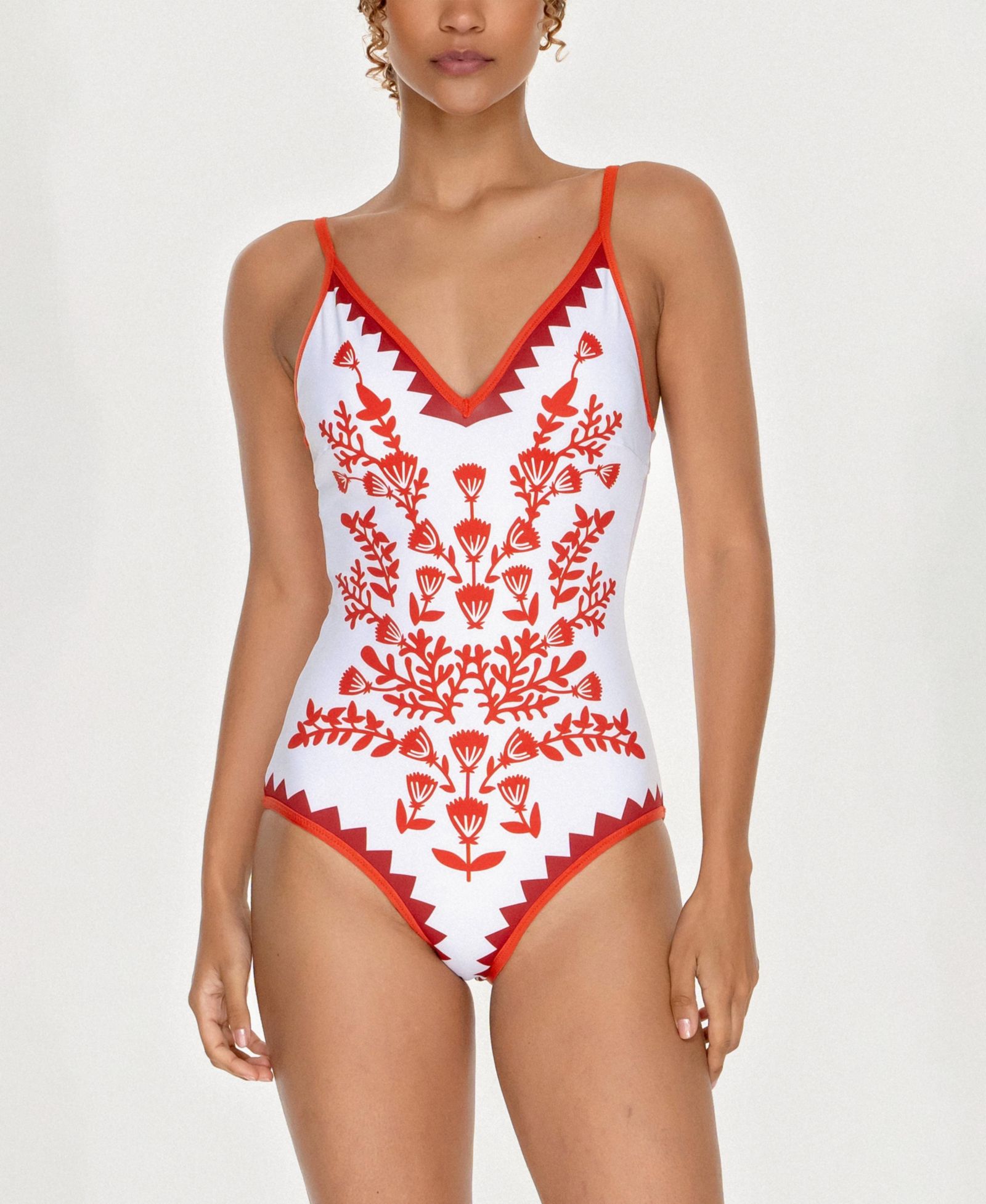 Jessie Zhao New York Women's Red Coral Reversible V-Neck One-Piece Swimsuit