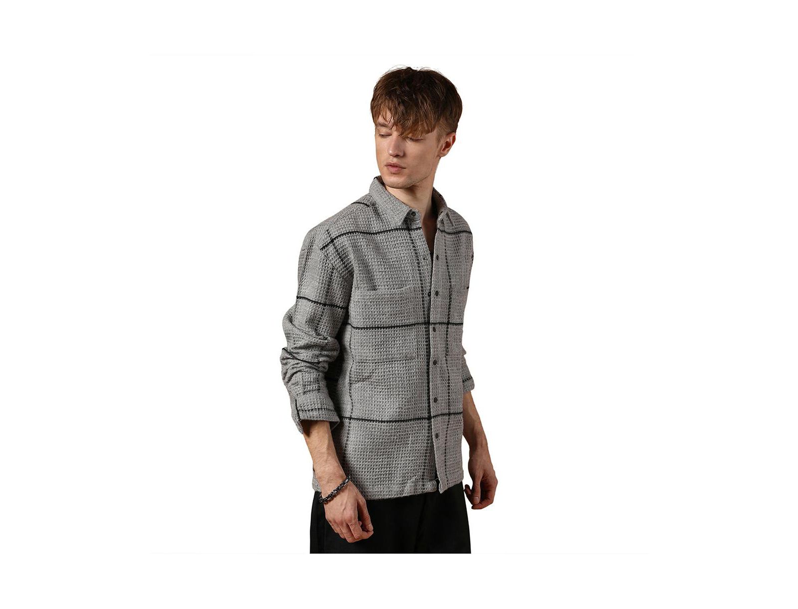 Мужская рубашка Campus Sutra Moon Grey Graph-Check Waffle Overshirt