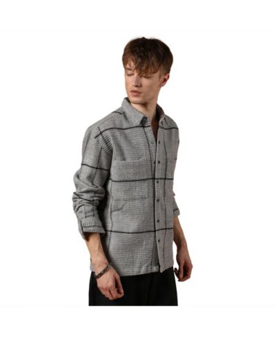 Campus Sutra Men's Moon Grey Graph-Check Waffle Overshirt