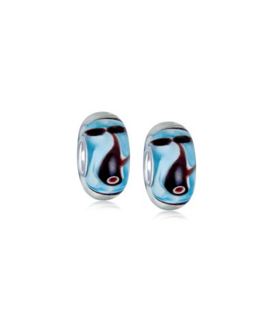 Bling Jewelry подвеска-шар из муранского стекла в виде морской рыбы и кита из стерлингового серебра .925 для браслета (набор из 2 шт)