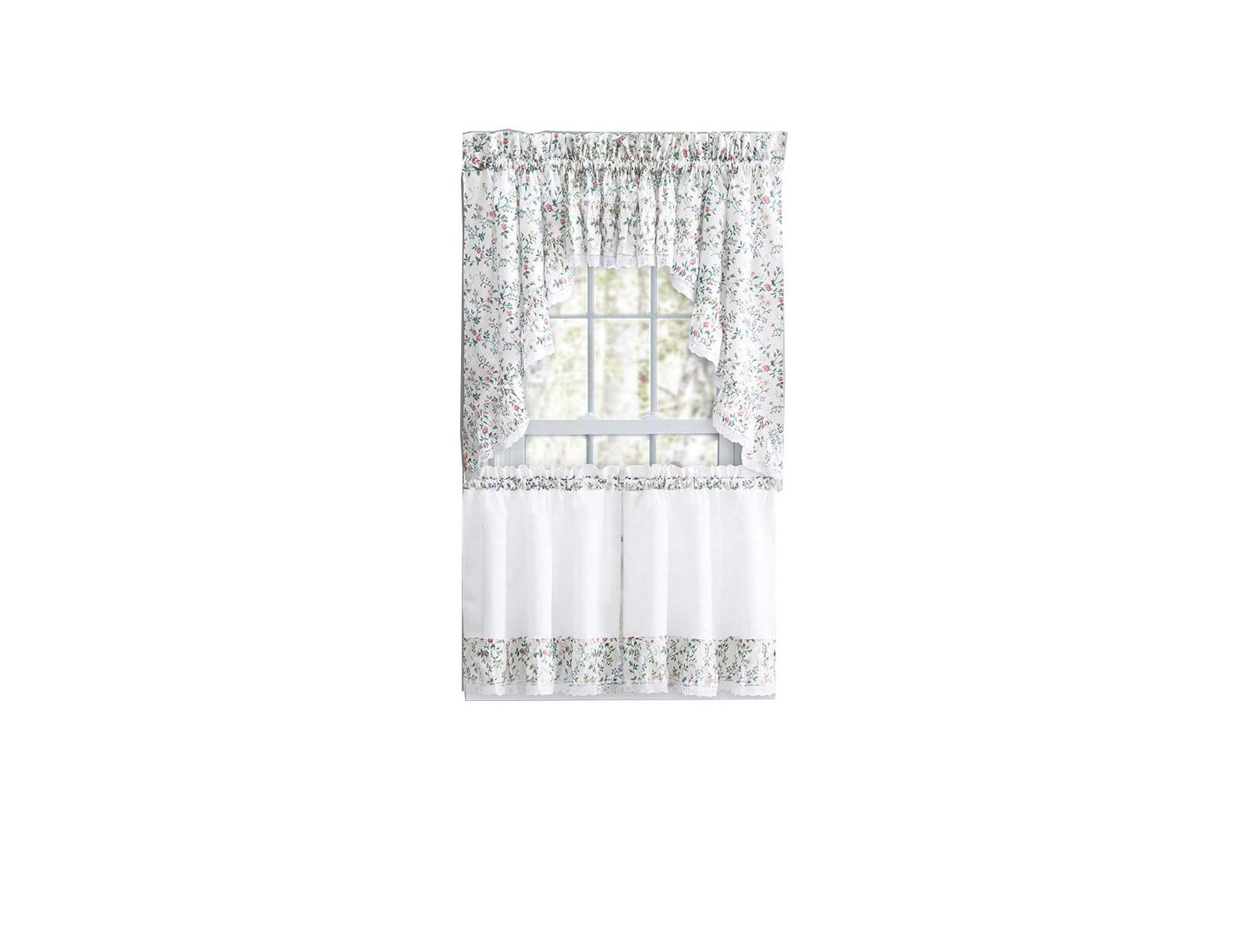 Ellis Country Floral Small Scale 1.5" Rod Pocket Floral pattern valance с кружевной каймой 52"x12"