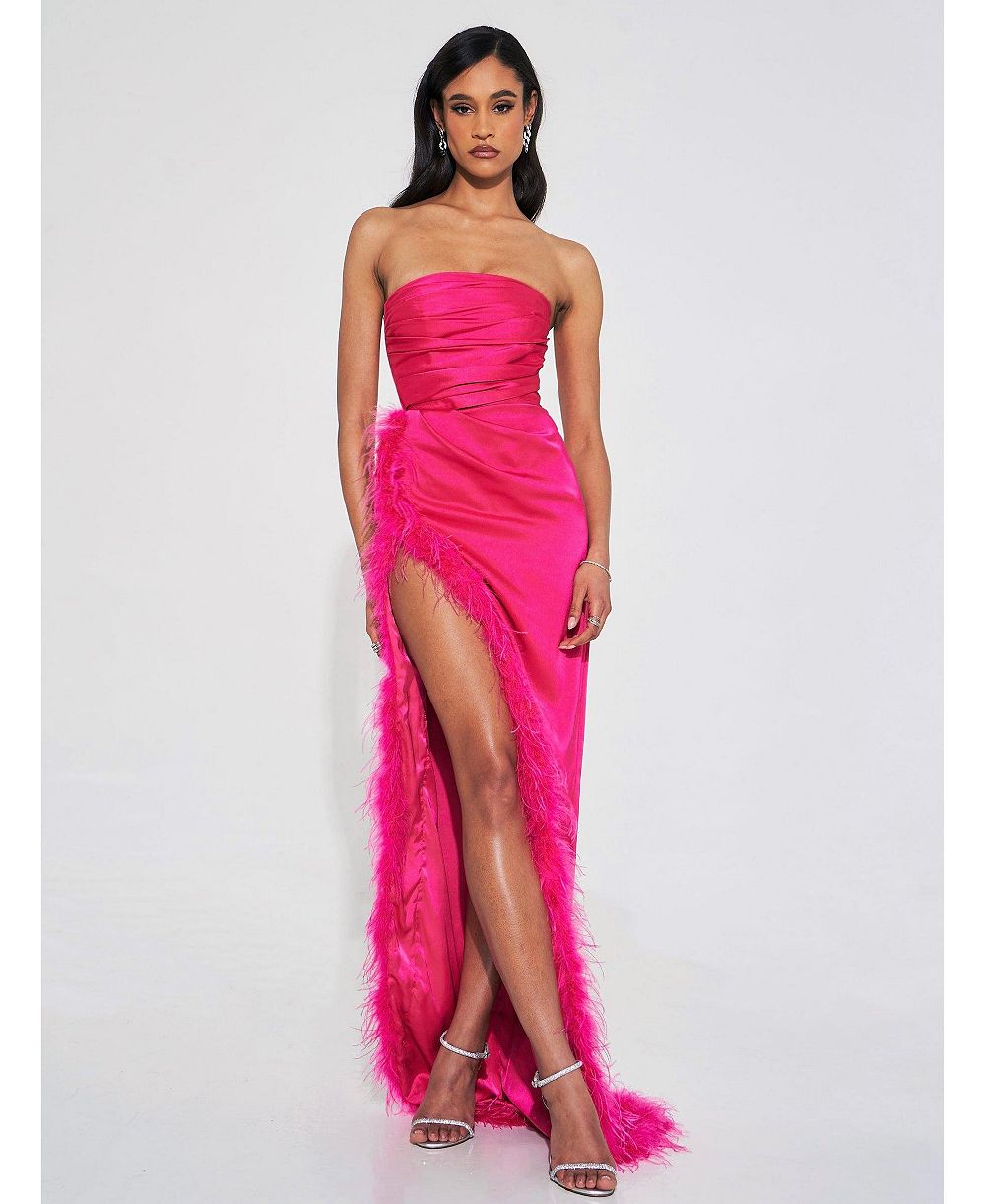 Платье Miss Circle Women's Perrin Fuchsia Pink Feather с высоким разрезом
