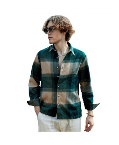 Мужская рубашка Campus Sutra Emerald Green & Buff Beige Vignette-Checkered Oversized