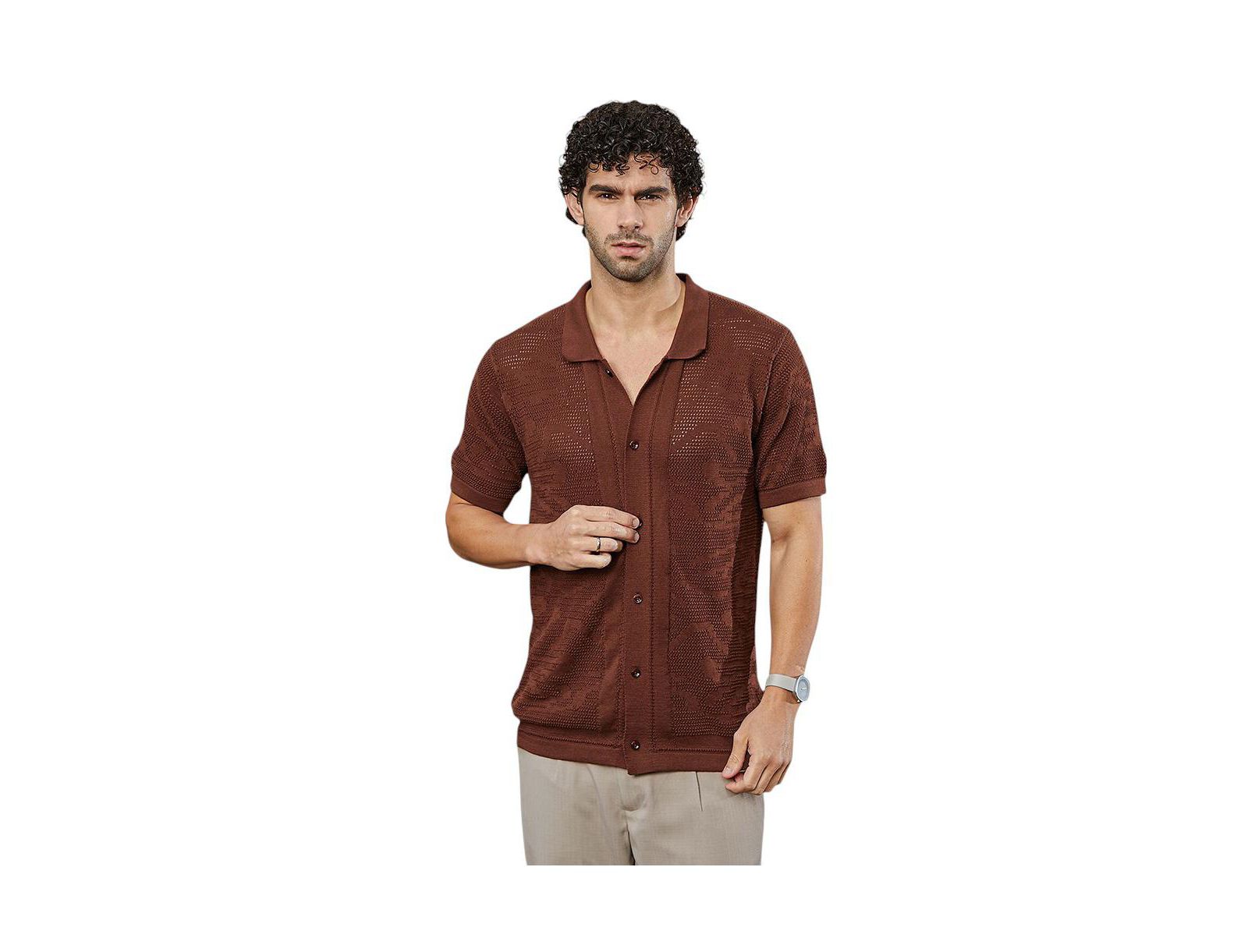 Мужская рубашка поло Campus Sutra Russet Brown Fluid-Knit
