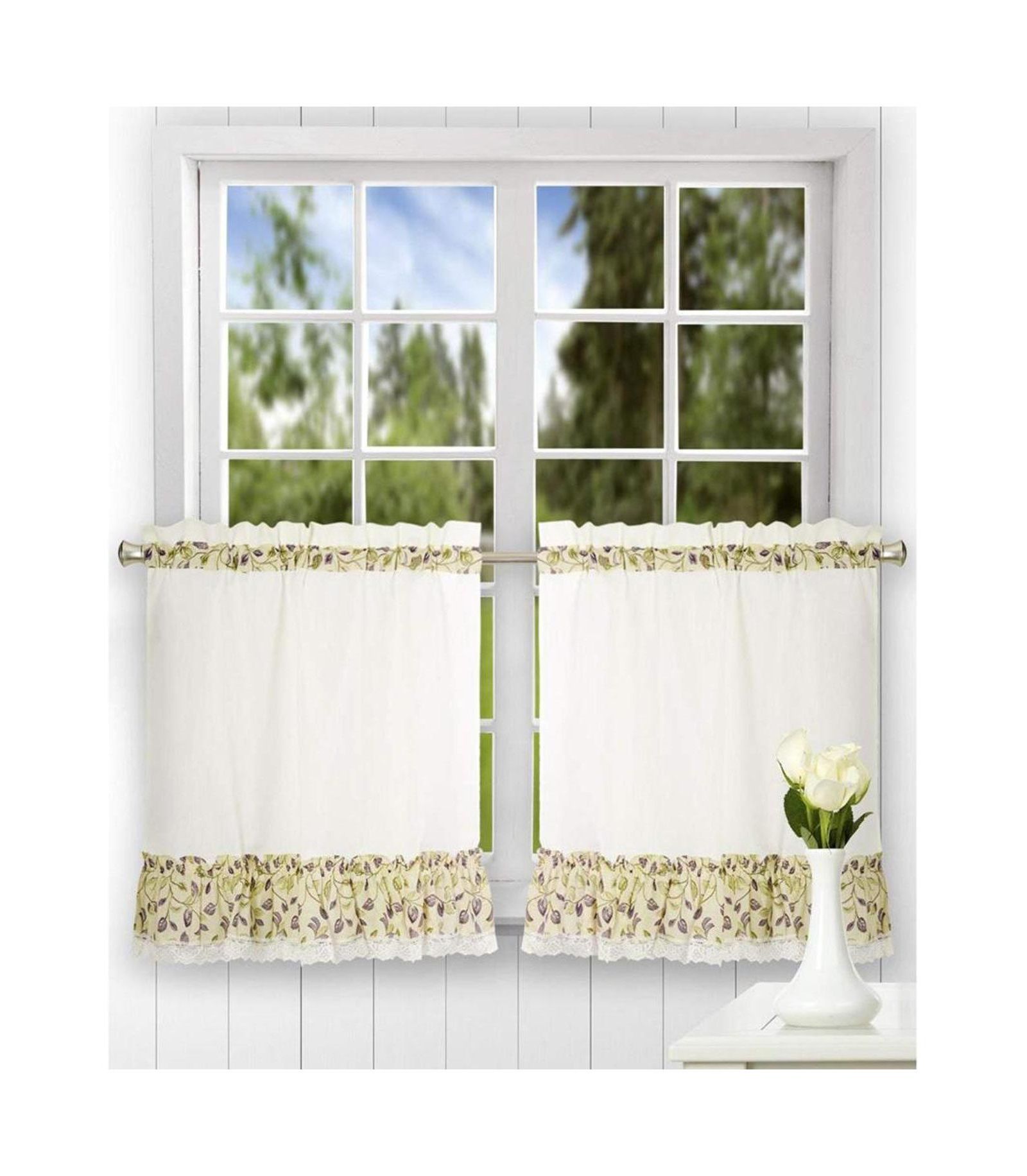 Шторы Ellis Curtain Clarice 2-Piece Leafy Branch Patterned Ruffled Tier, 58 x30" Violet