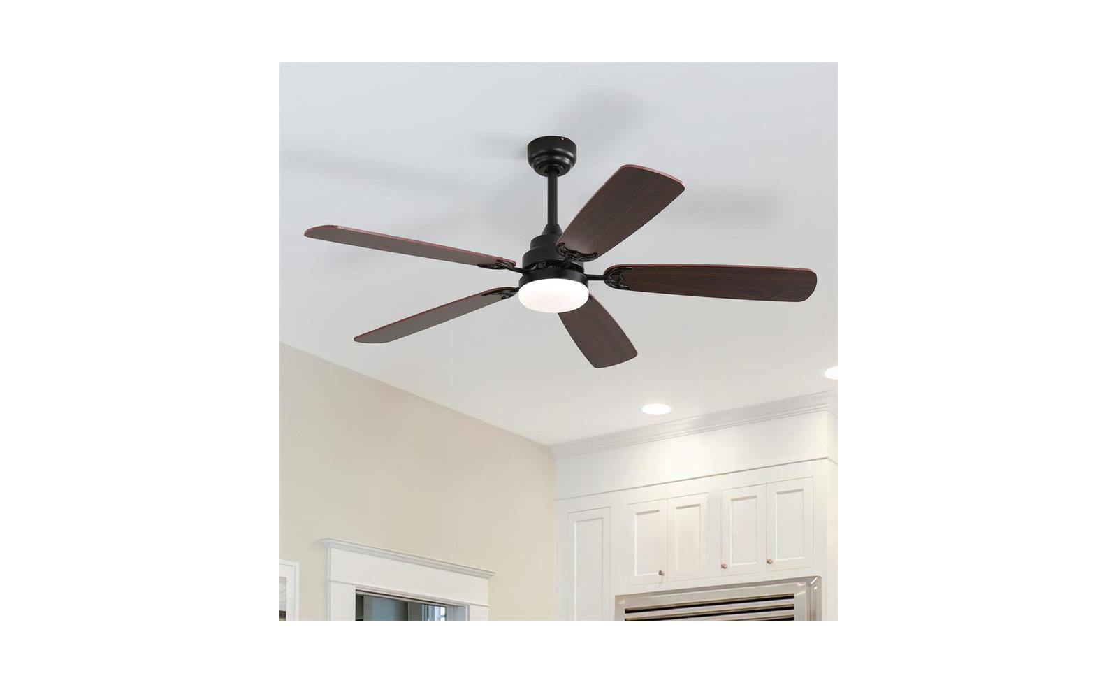 Sofucor 52-inch Modern Black 5 blades Three-color Dimmable Ceiling Fan LED Light with Six-speed Remote Control and Timing Function
