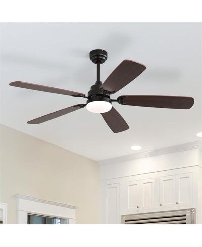 Sofucor 52-inch Modern Black 5 blades Three-color Dimmable Ceiling Fan LED Light with Six-speed Remote Control and Timing Function