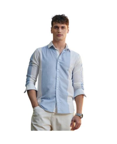 Мужская рубашка Campus Sutra Powder Blue & Daisy White Panel-Tactile