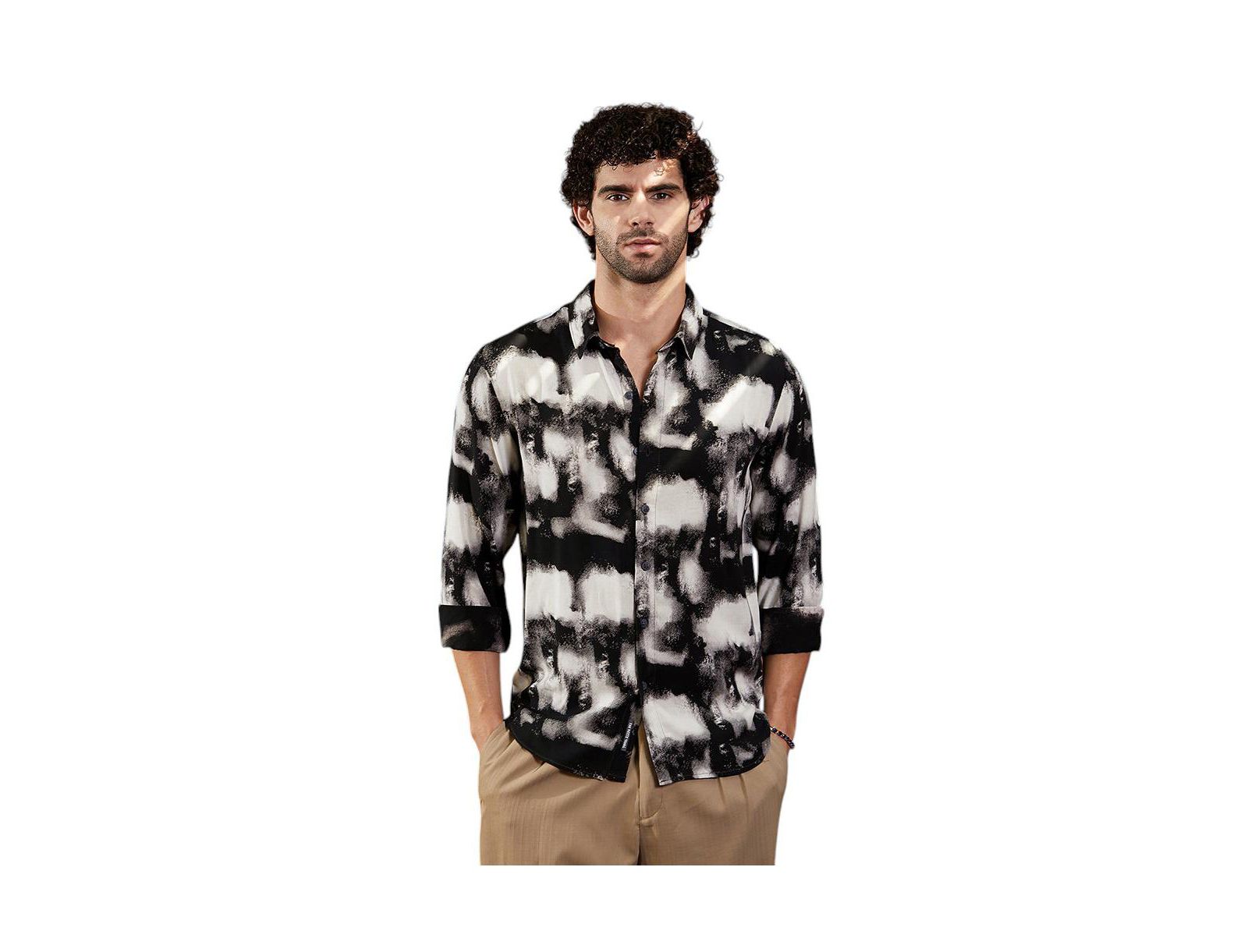 Мужская рубашка Campus Sutra Onyx Black Textured Brushwork