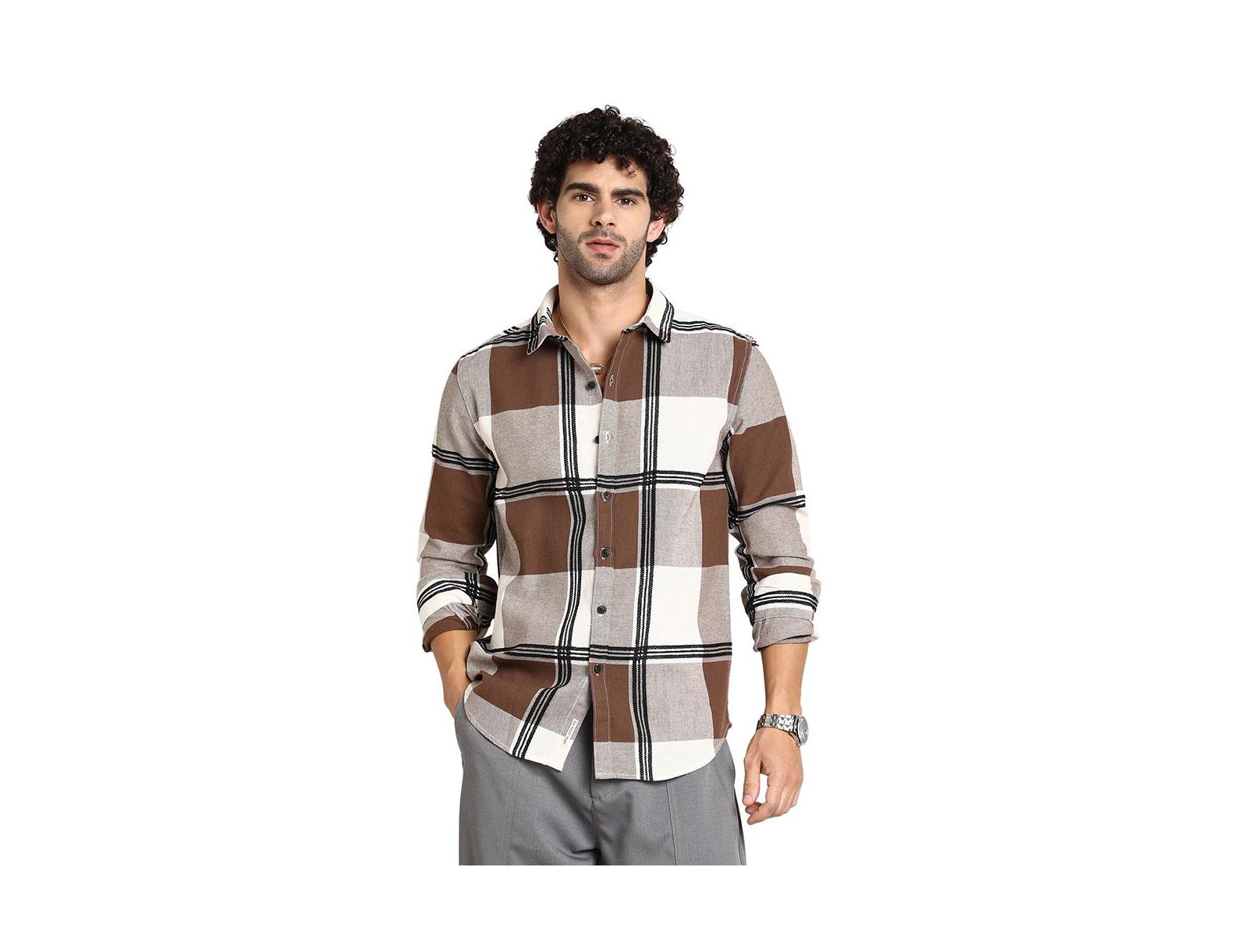 Мужская рубашка Campus Sutra Russet Brown Overlap Buffalo