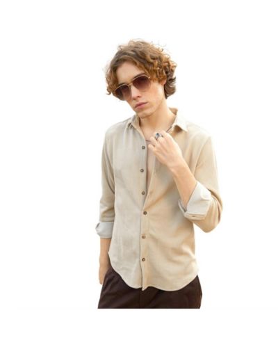 Campus Sutra Men's Saltbox Beige Solid Knit Shirt