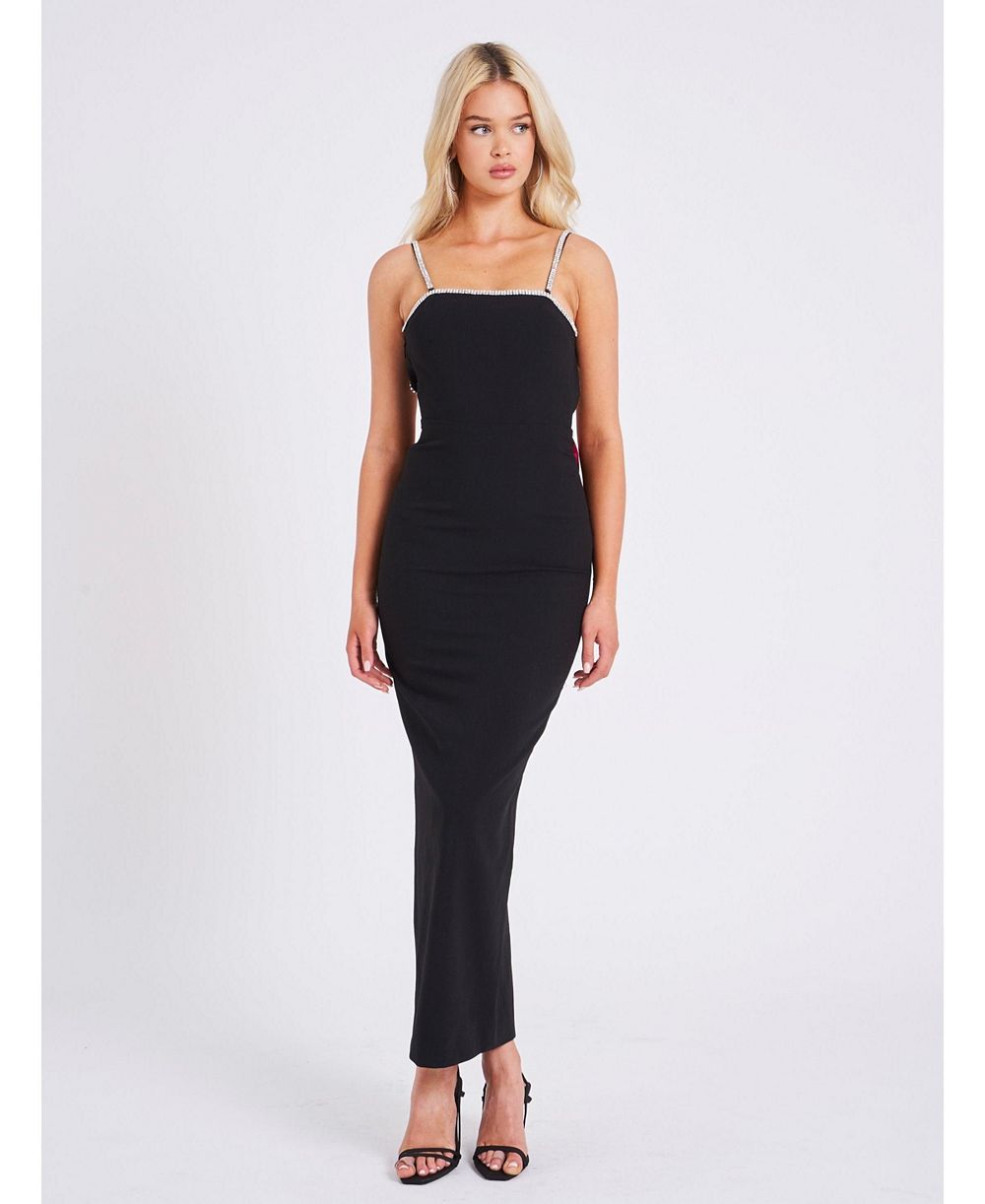 Женское вечернее платье Miss Circle Flore Black Crystal Straps Backless Gown With Bow