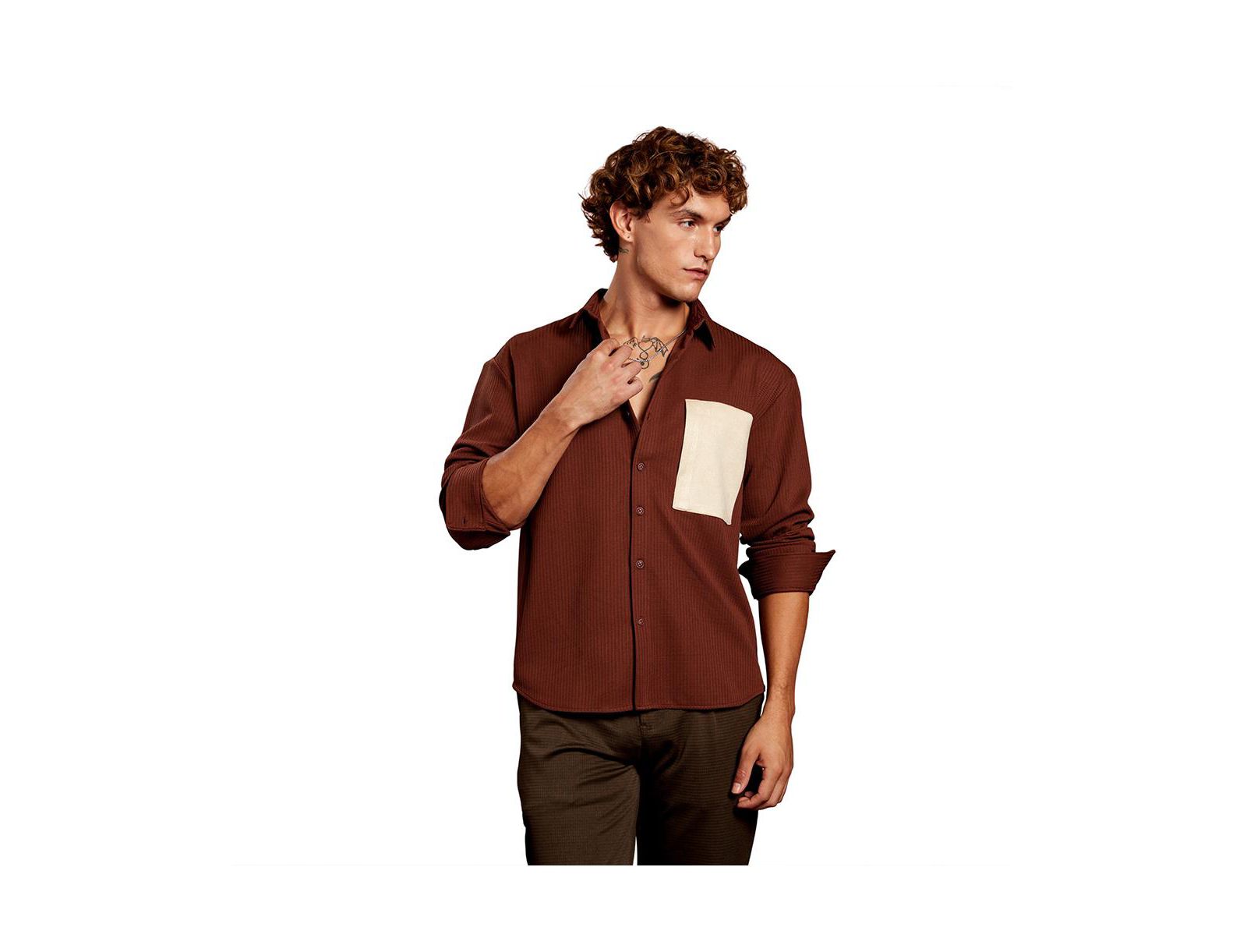 Campus Sutra Men's Chocolate Brown Block-Patch Oversized Shirt