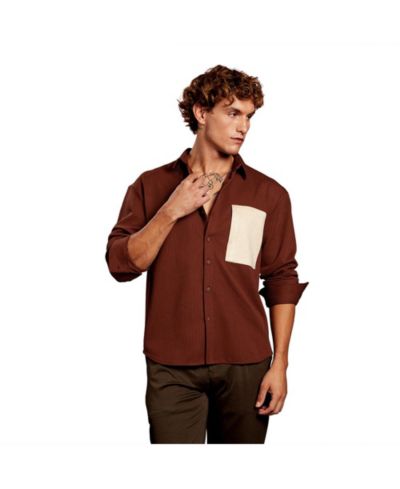 Мужская рубашка оверсайз Campus Sutra Chocolate Brown Block-Patch