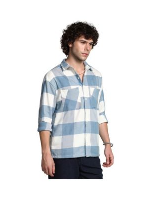Campus Sutra Men's Powder Blue Buffalo Utility Shacket