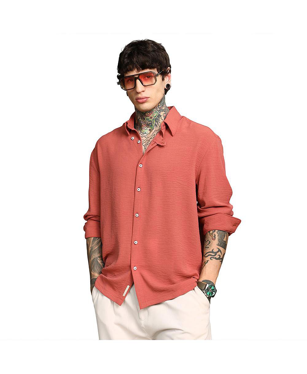 Мужская рубашка Campus Sutra Coral Orange Breezy Wrinked