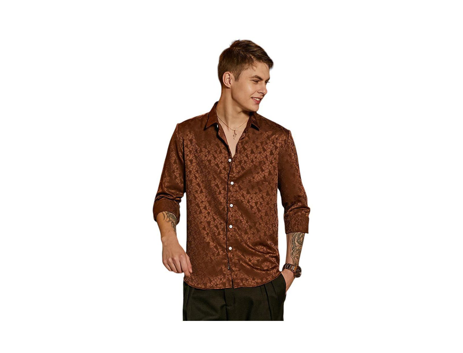 Campus Sutra Men's Chocolate Brown Mozaic-Tactile Shirt