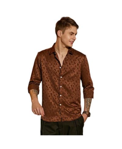 Campus Sutra Men's Chocolate Brown Mozaic-Tactile Shirt