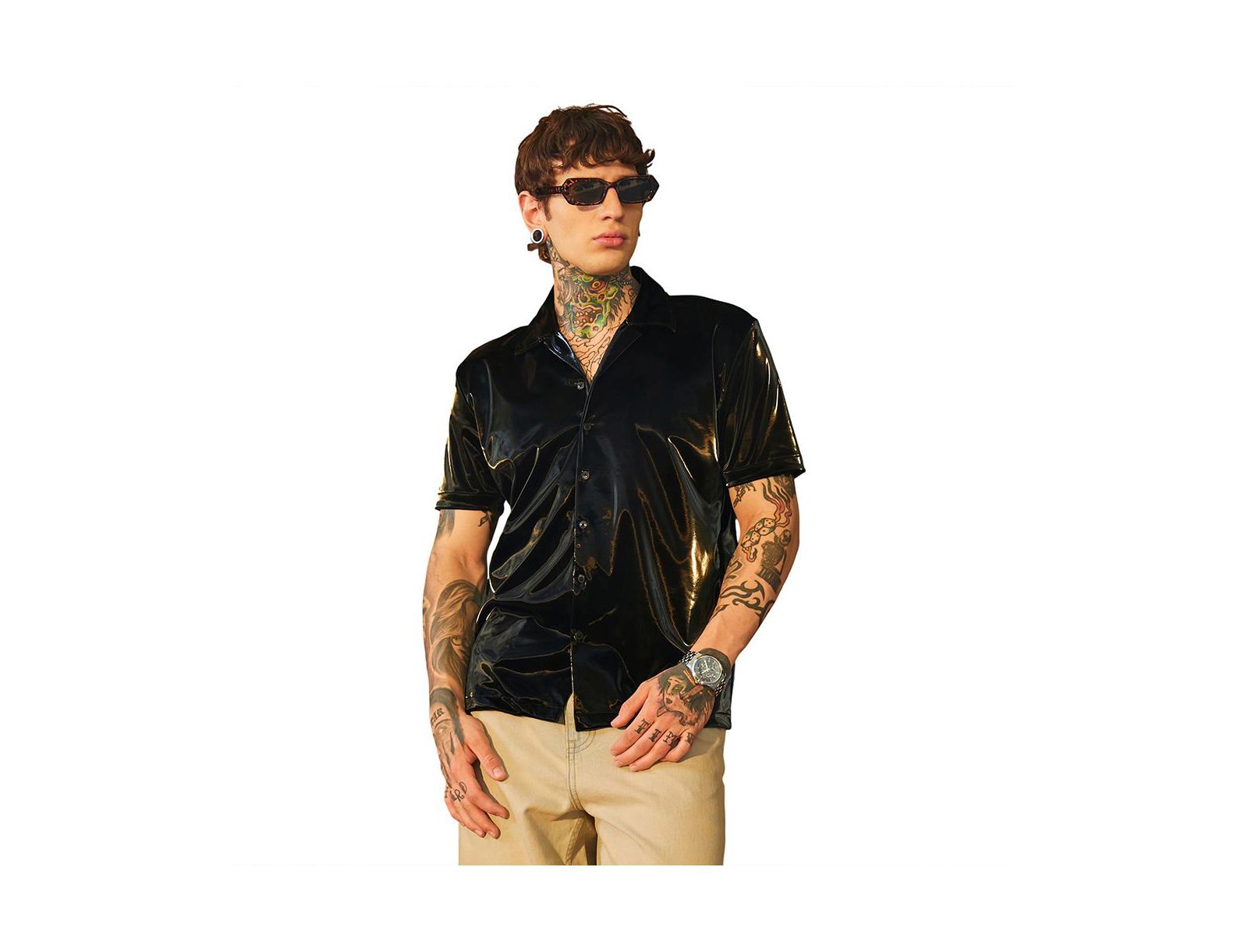 Campus Sutra Men's Raven Black Patent Solid Рубашка