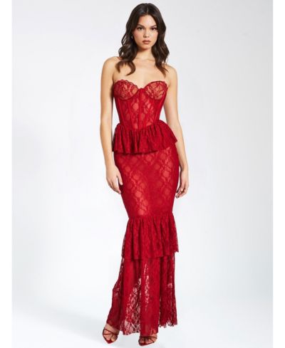 Miss Circle Women's Quennell Burgundy Lace Corset Maxi Dress