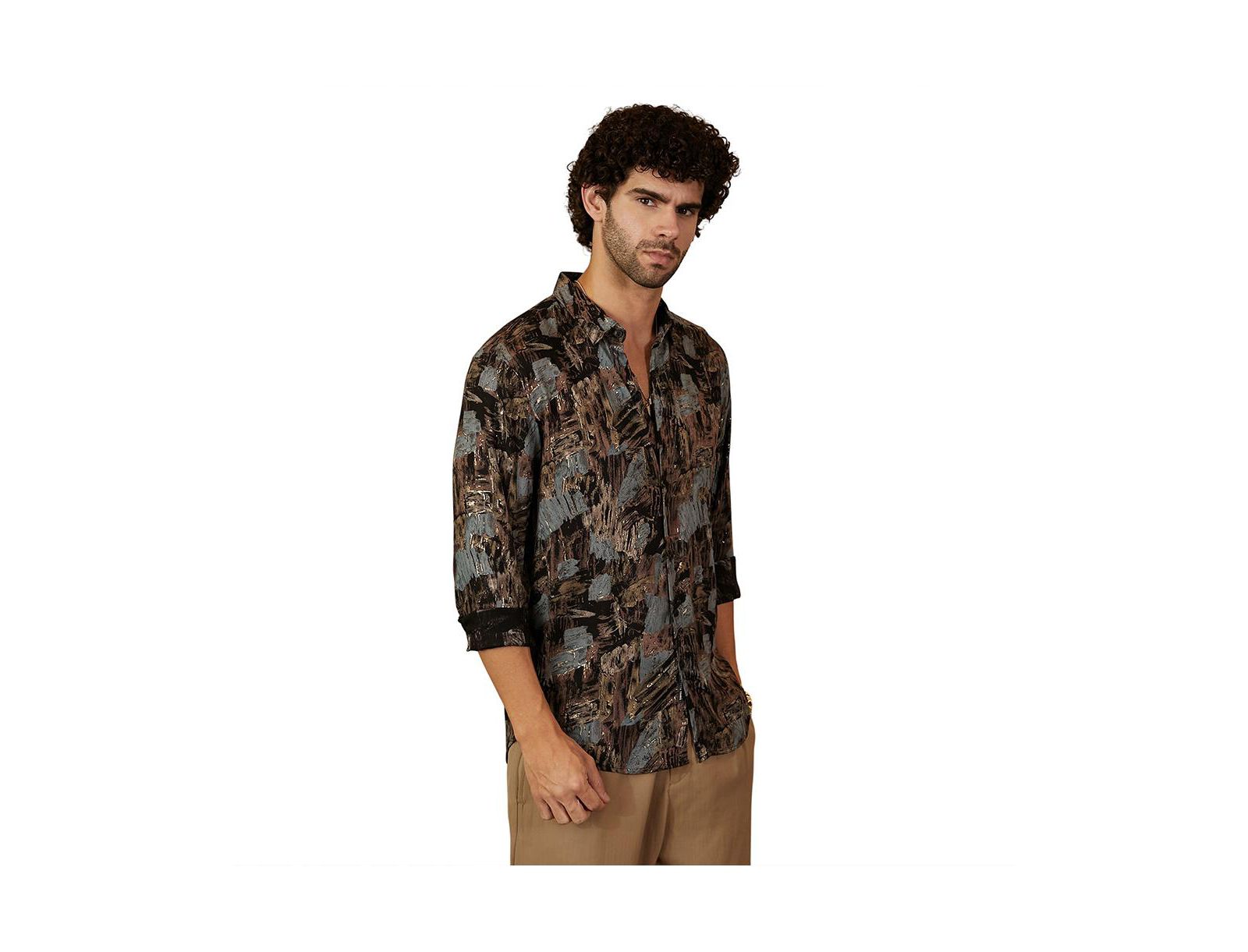 Campus Sutra Men's Obsidian Black Impressionistic Strokes Shirt