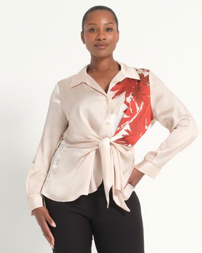 ESTELLE Women's Maisie Floral V-Neck Button Tie-Front Shirt