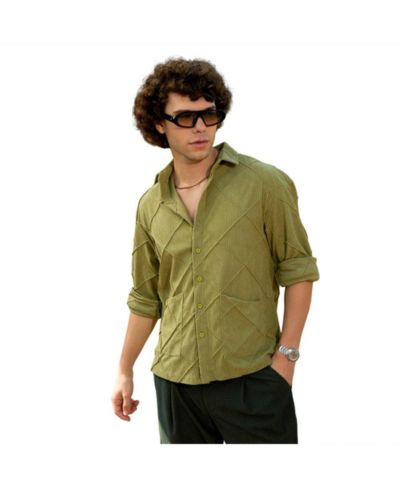 Campus Sutra Men's Pistachio Green Grid-Corduroy Shirt