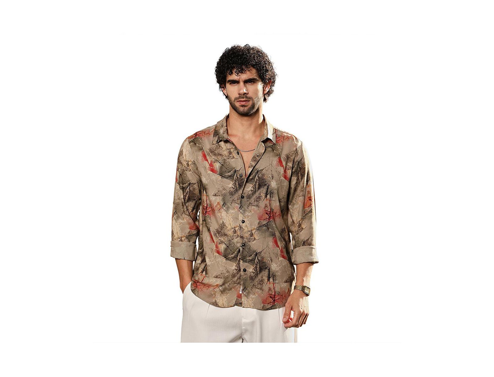 Campus Sutra Men's Camel Beige Pigme-Strokes Shirt