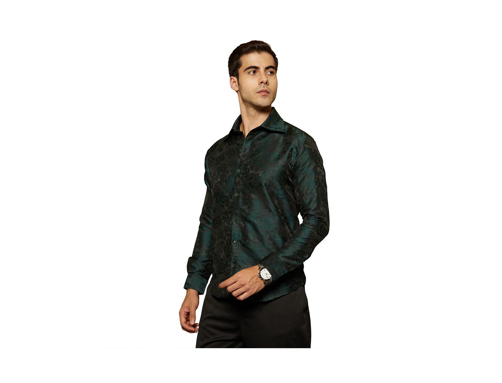 Campus Sutra Men's Emerald Green Rosa-Woven Shirt