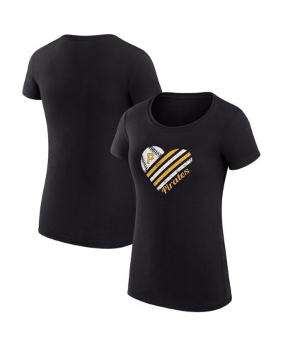 G-III 4Her by Carl Banks Women's Black Pittsburgh Pirates Super-Slim Fit Lightweight Heart Graphic T-Shirt