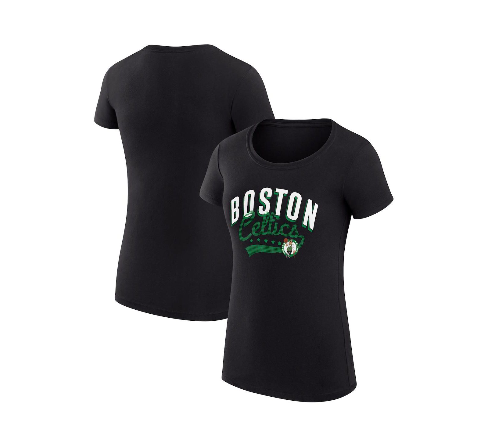 G-III 4Her by Carl Banks Women's Black Boston Celtics Super-Slim Fit Lightweight Filigree Logo T-Shirt