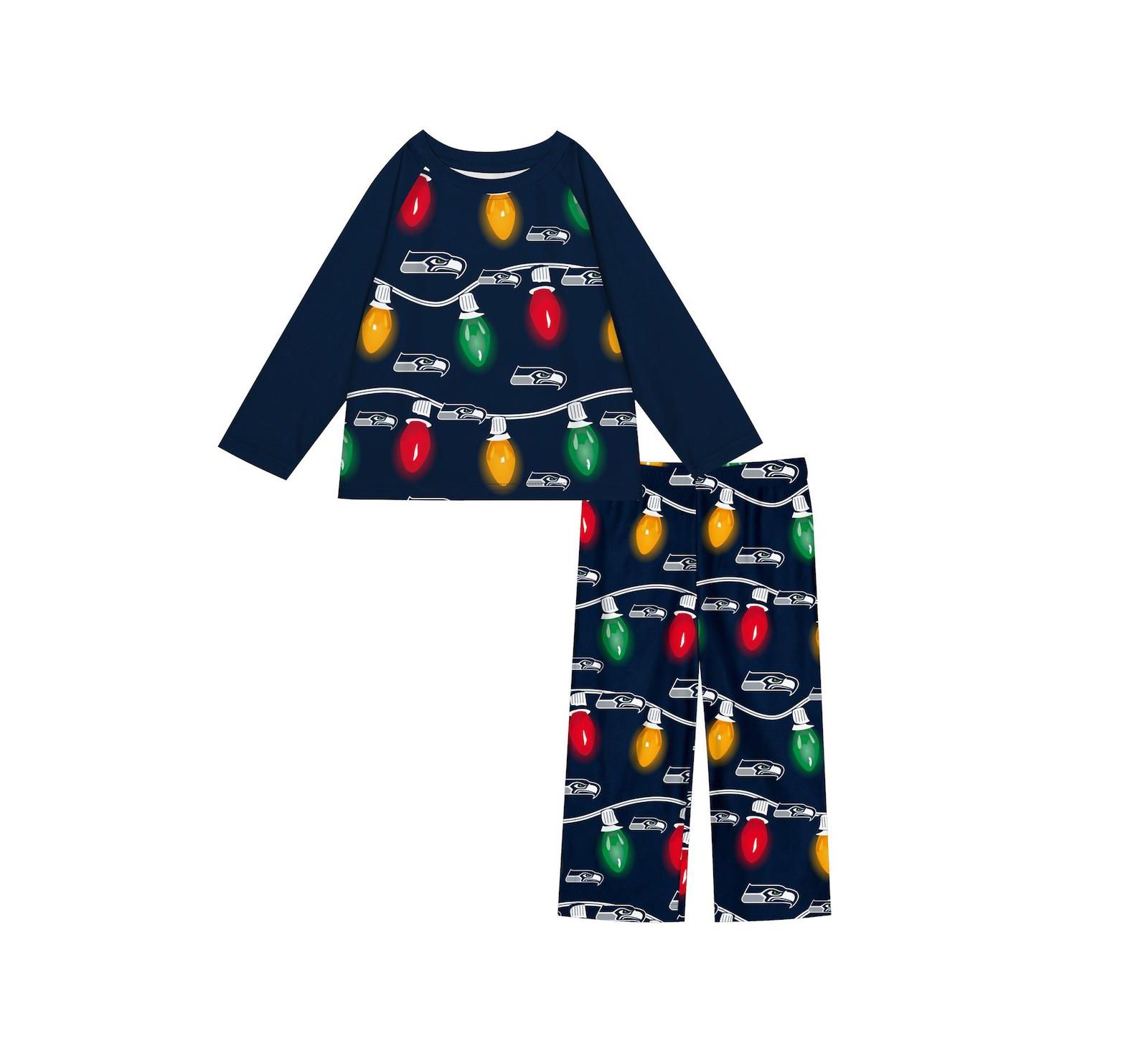 Outerstuff Big Boys and Girls 2-Piece Seattle Seahawks Garland Holiday Long Sleeve Pajama Set