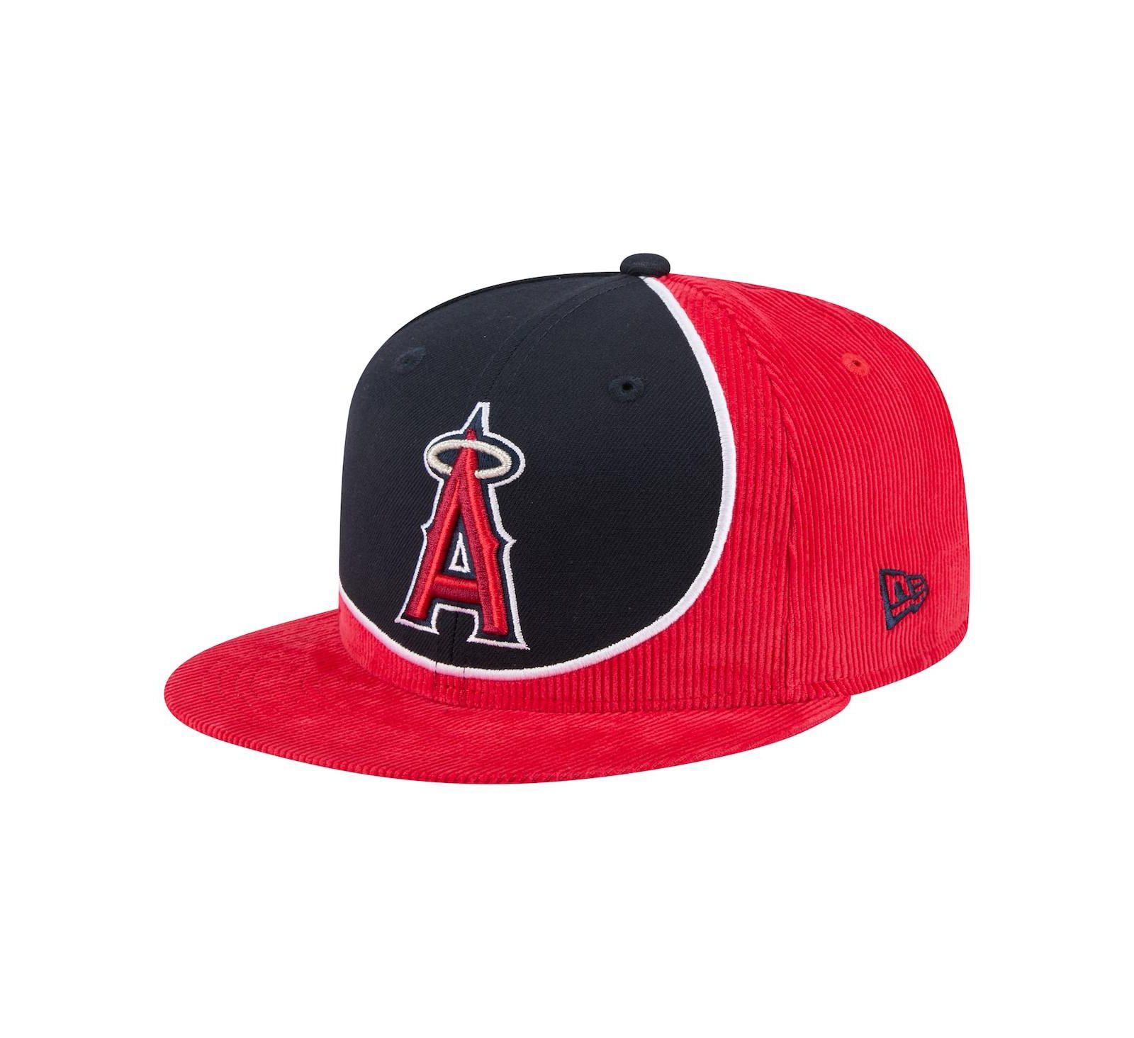 New Era Men's Red/Navy Los Angeles Angels Retro Split Corduroy Snapback Hat