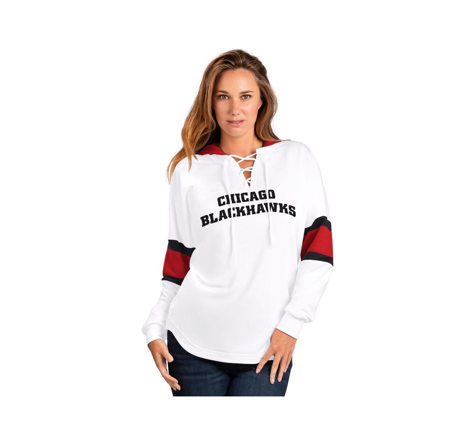 G-III 4Her by Carl Banks Women's White Chicago Blackhawks Goal Zone Long Sleeve Lace-Up Hooded T-Shirt