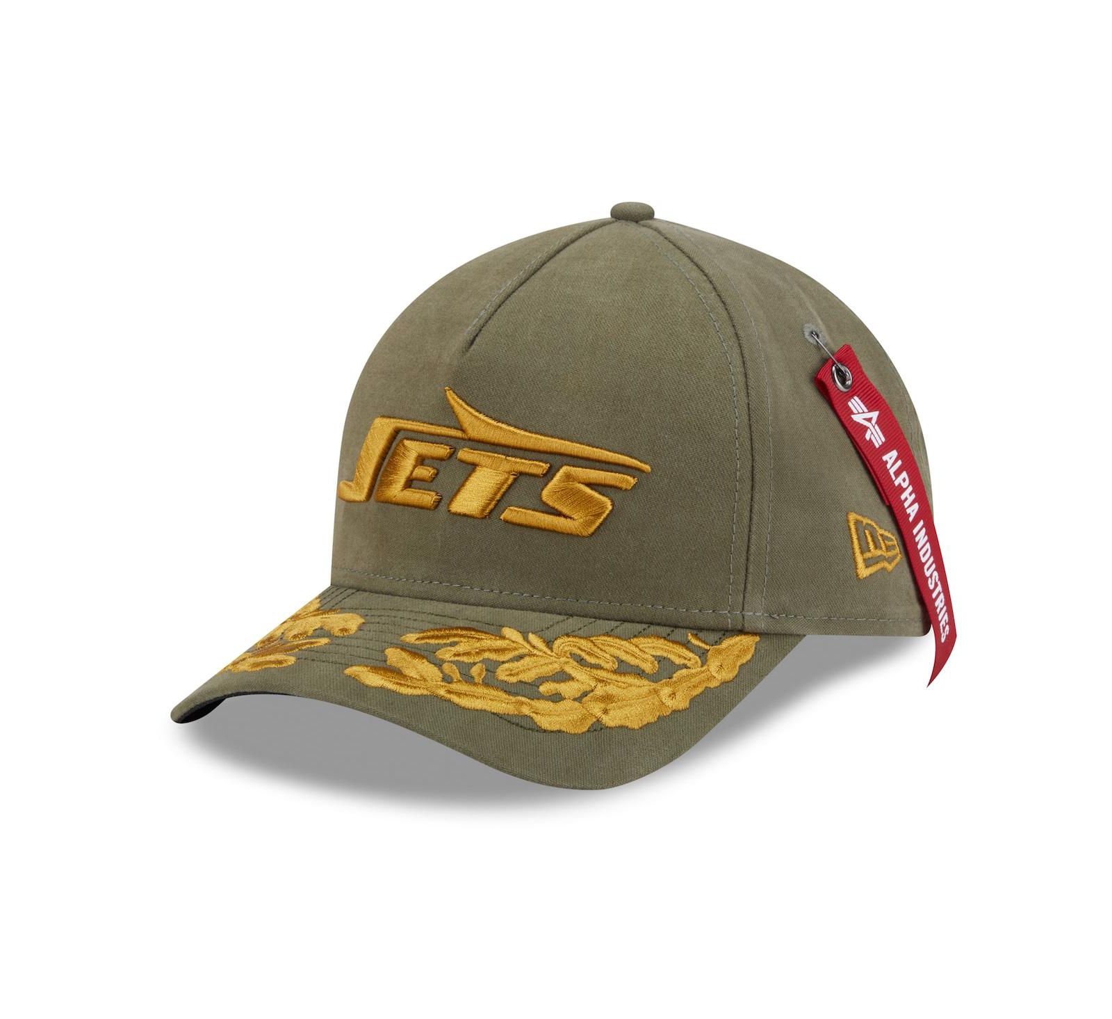 Мужская кепка New Era x Alpha Men's Industries Olive New York Jets A-Frame 9FORTY регулируемая