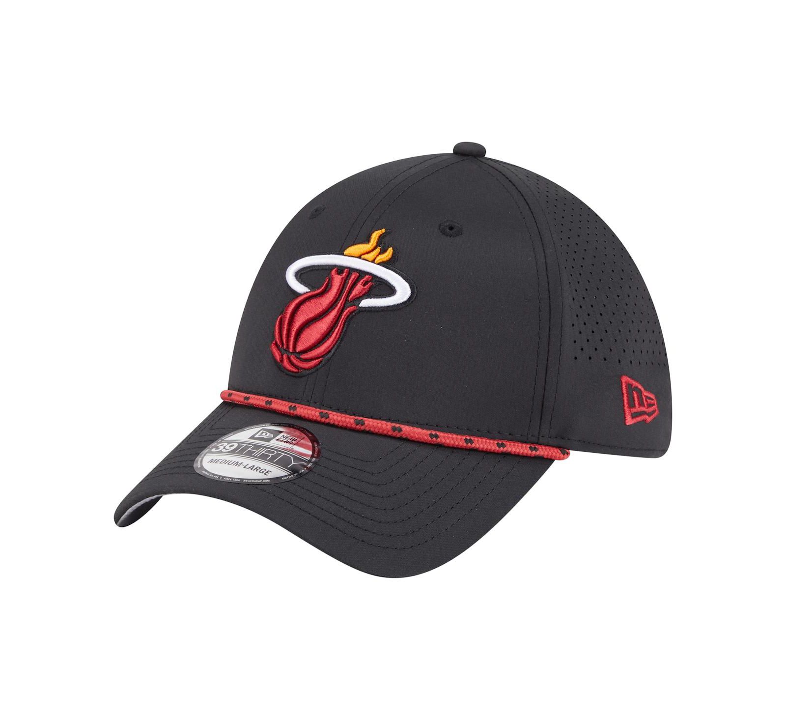 New Era Men's Black Miami Heat Featherweight Poly Rope Flex 39Thirty Hat