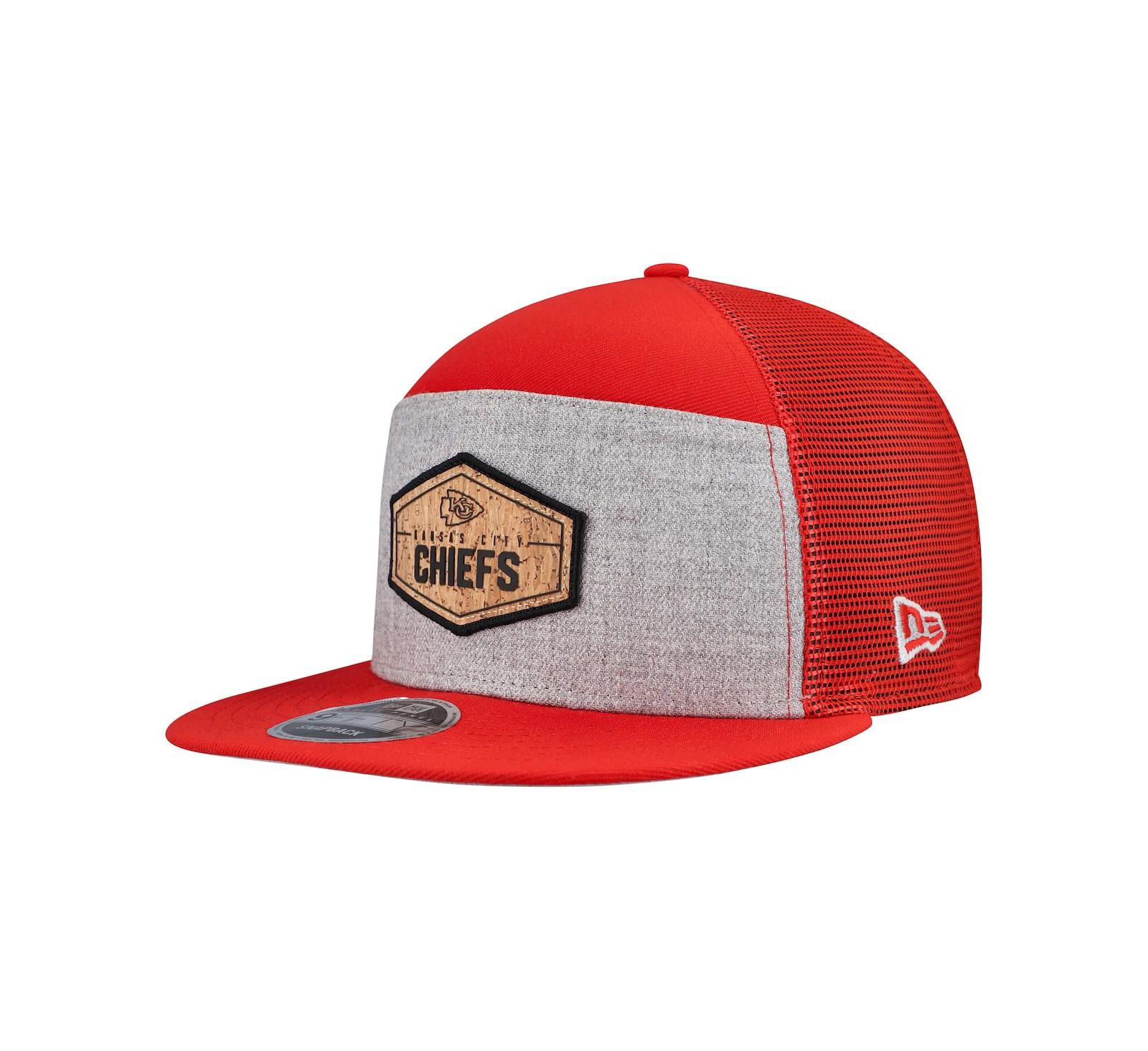 Мужская кепка New Era Kansas City Chiefs Cork Split Panel 9FIFTY Trucker Snapback (серый/красный)