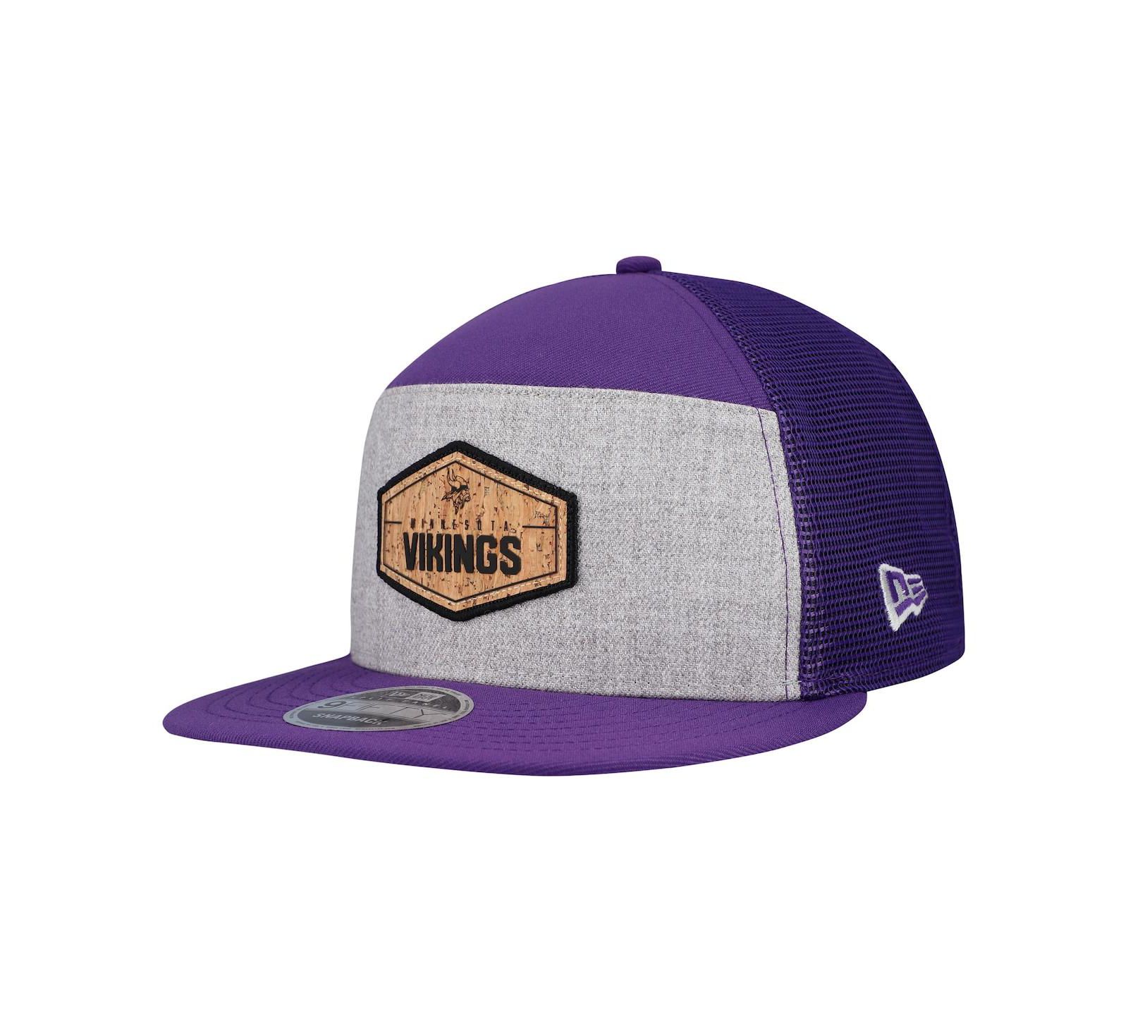 Мужская кепка New Era Gray/Purple Minnesota Vikings Cork Split Panel 9FIFTY Trucker Snapback