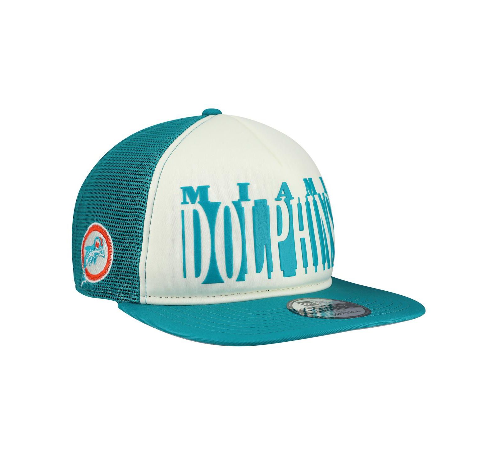 Мужская кепка New Era Cream/Aqua Miami Dolphins Throwback Cutout A-Frame 9FIFTY Snapback Hat