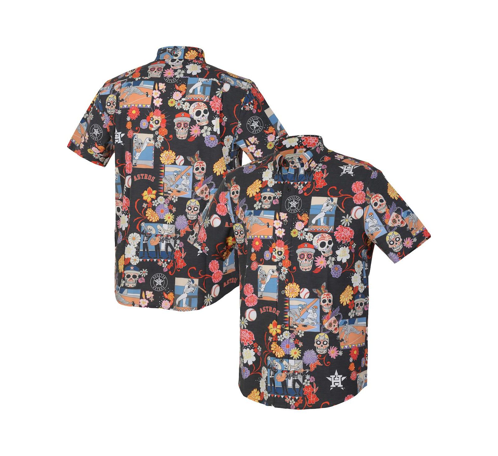 Мужская рубашка Aloha Reyn Spooner Men's Black Houston Astros Día De Los Muertos Performance Full-Button