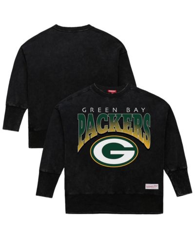 Mitchell & Ness Women's Black Green Bay Packers Delineate Mineral Wash Crewneck Sweatshirt