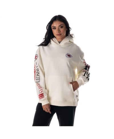 The Wild Collective Women's Cream Kansas City Chiefs Stacked Graphic Sleeve Fleece Hoodie