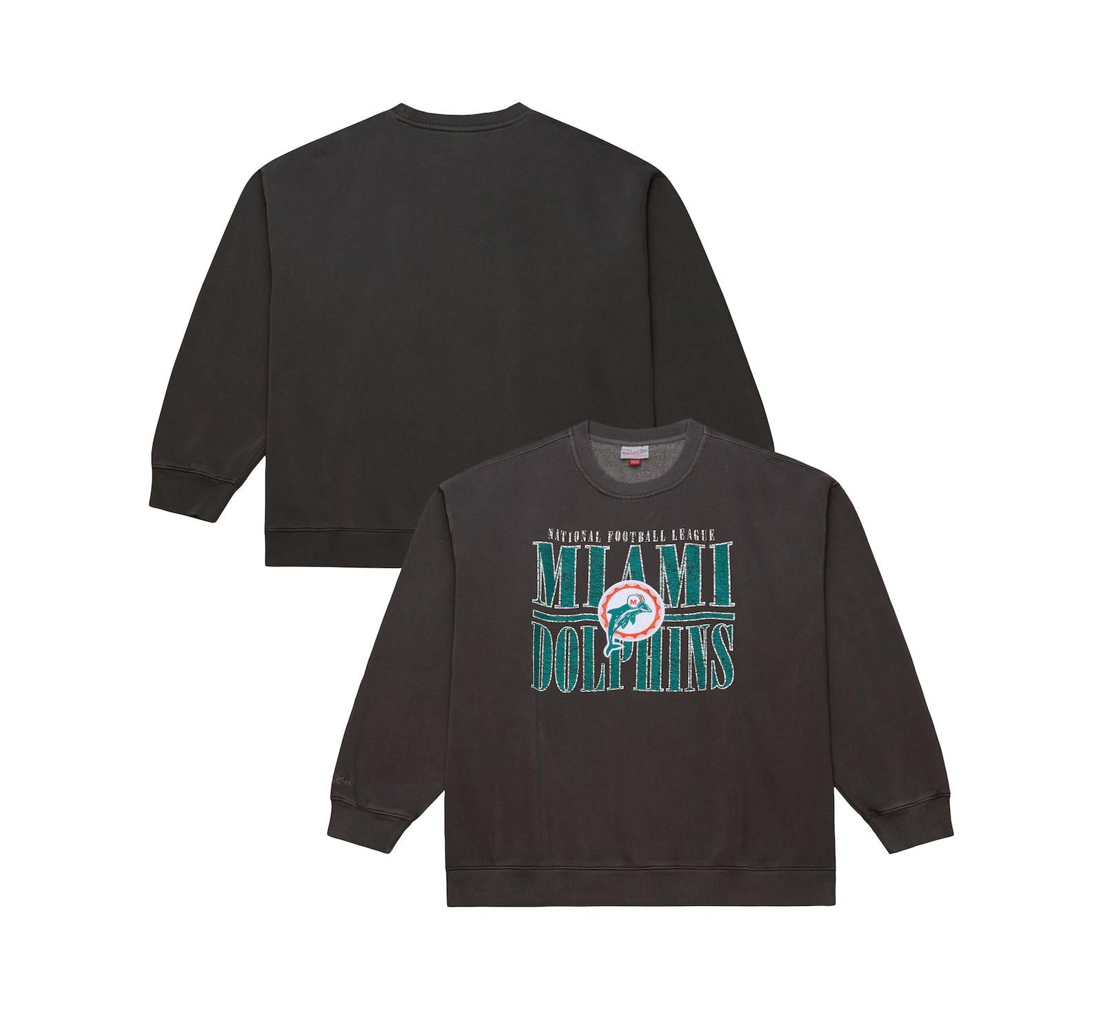 Mitchell & Ness Men's Black Miami Dolphins Downtown Crew Vintage Logo Sweatshirt